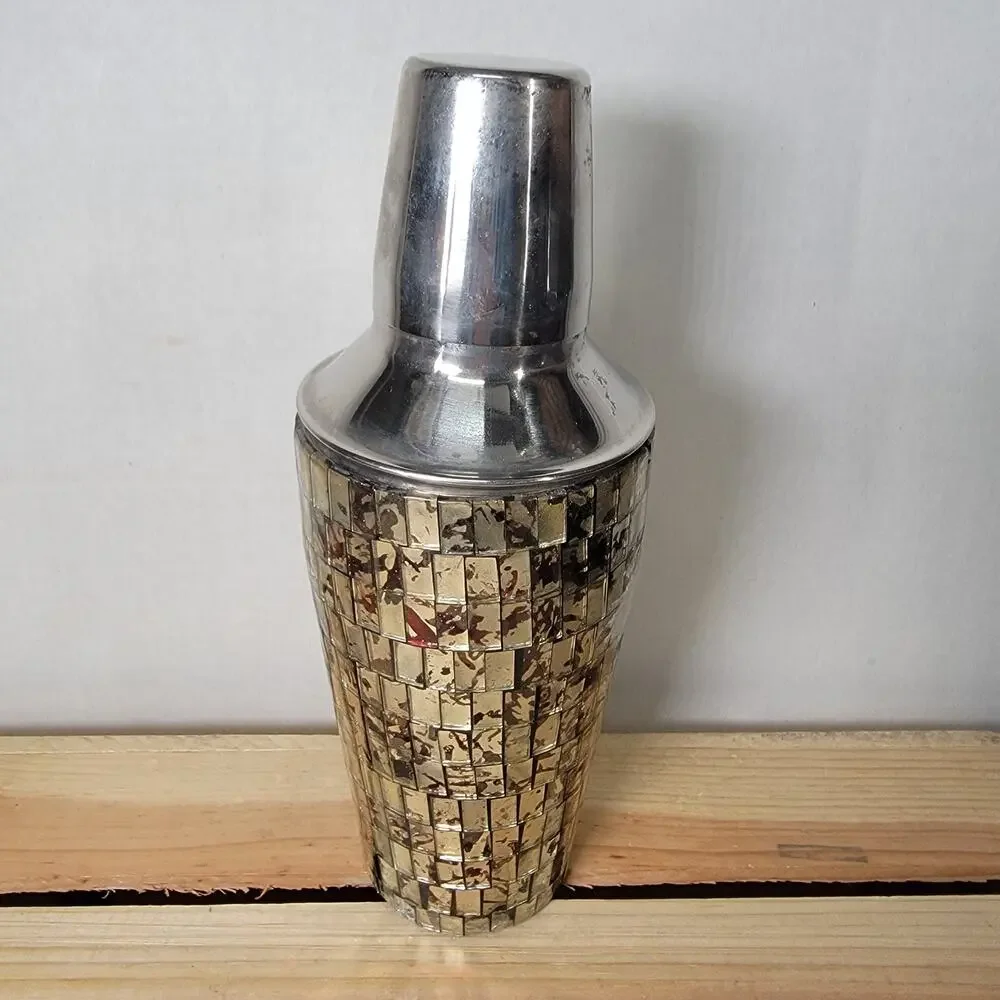 Mosaic Glass and Stainless Steel Cocktail Shaker